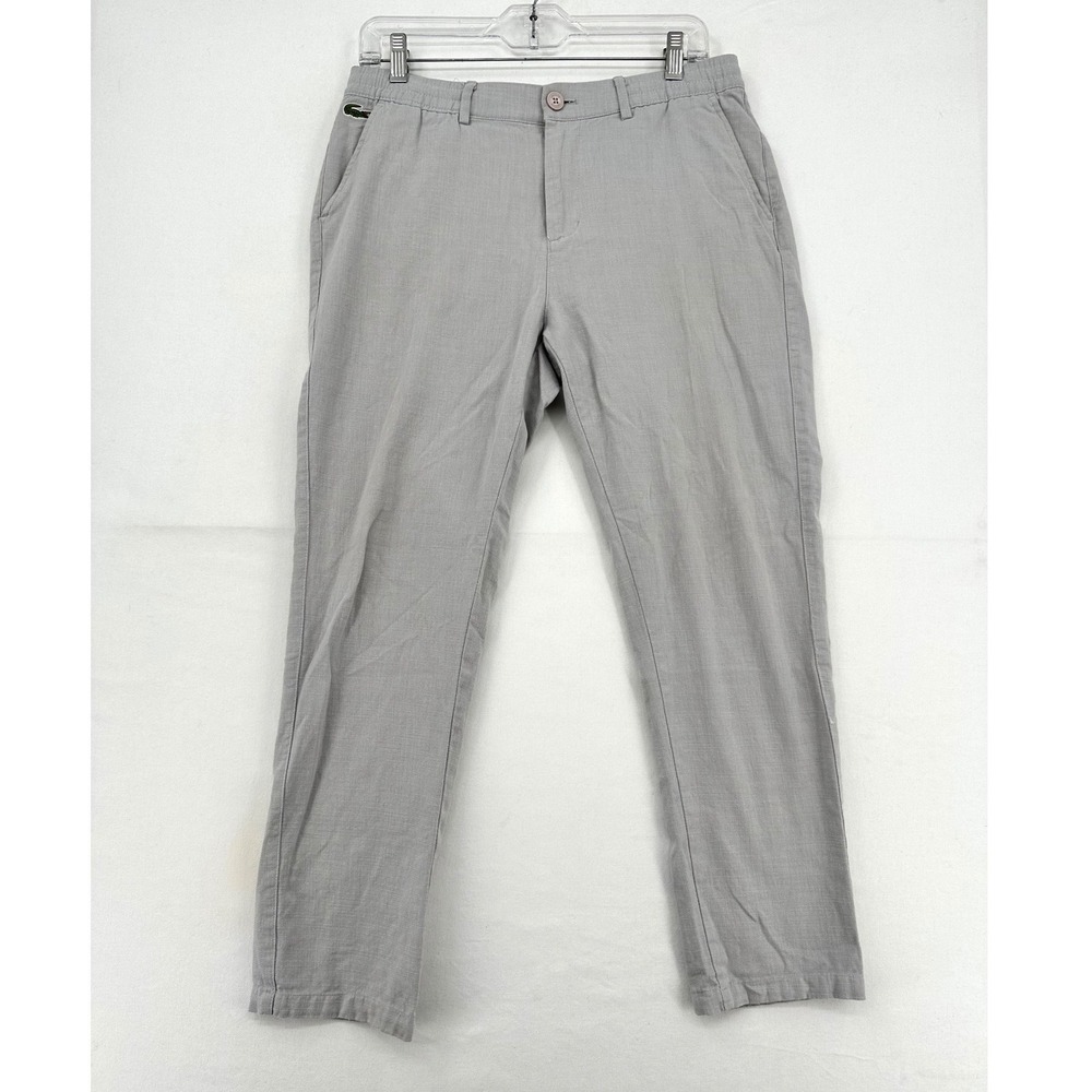 Retake photos Lacoste Sport Mens Chino Pants Light Grey Cotton Slim Fit  US 30